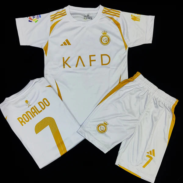 Cristiano Ronaldo | Al Nassr Golden White ⚜️⚽ Football Kit - KIDS