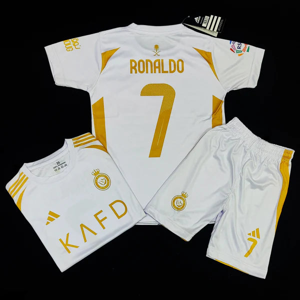 Cristiano Ronaldo | Al Nassr Golden White ⚜️⚽ Football Kit - KIDS