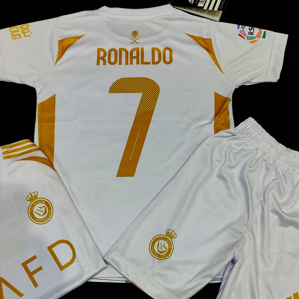 Cristiano Ronaldo | Al Nassr Golden White ⚜️⚽ Football Kit - KIDS